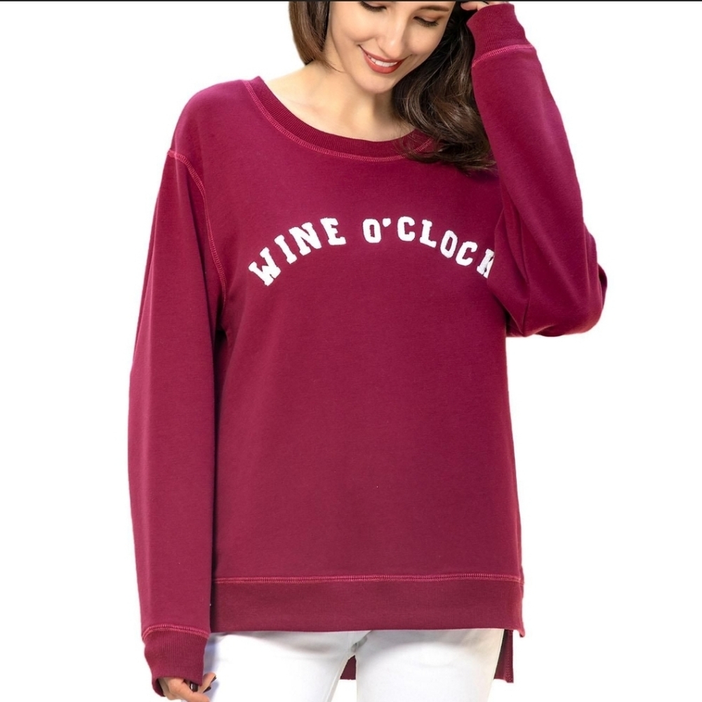 GreenTea "Wine O'Clock" High-Low Sweatshirt - Picture 2 of 9